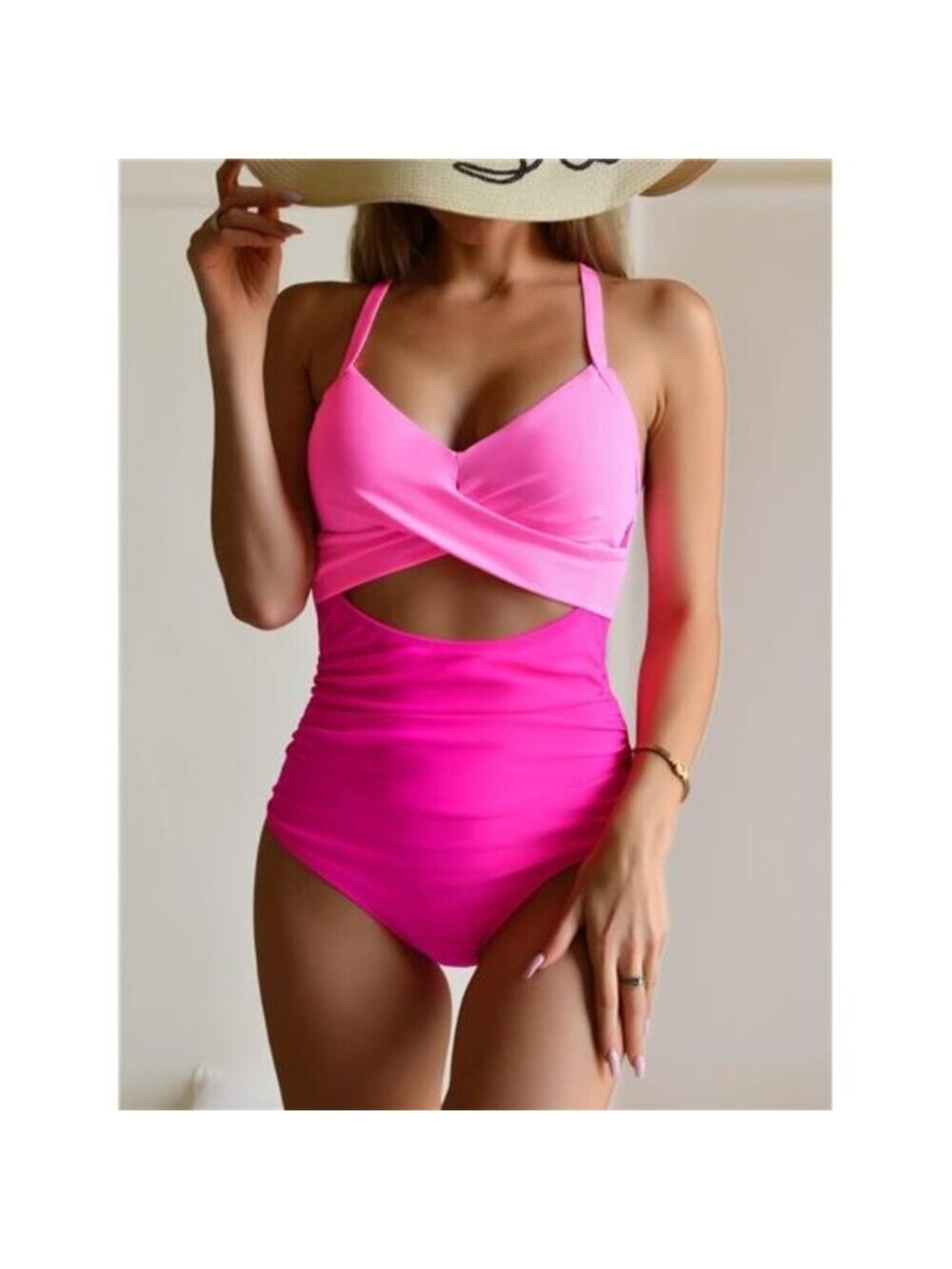 Women's One Piece Swimsuits Tummy Control Cutout High Waisted Bathing Pink/light - Picture 4 of 6
